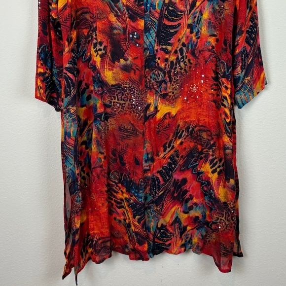 Chico's Design Vintage Rust/Orange/Blue Sheer Duster Mixed Animal Print; Size 3 - Picture 11 of 15